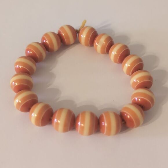 667 Orange Striped Beaded Stretch Bracelet‎ - Picture 3 of 4